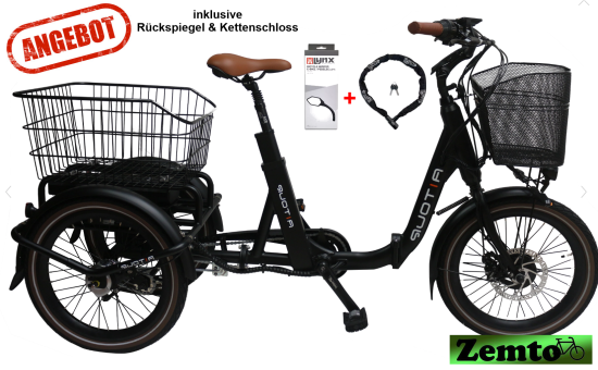 ANGEBOT: Elektro Dreirad Trike 3 Gang, Tiefeinstieg , Faltbar 20 Zoll schwarz
